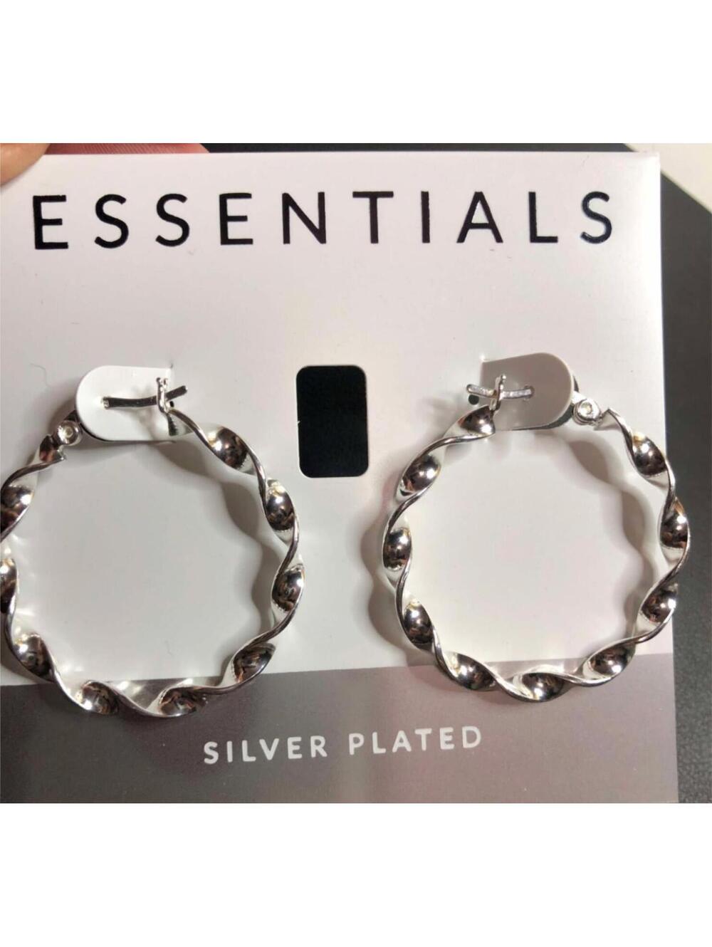 4116  Essentials Silver plated Twisted hoop earrings New $40